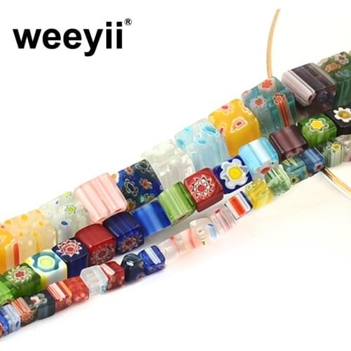 4/6/8mm Cube Colorful Mixed Flower Patterns Millefiori Glass Loose Beads For DIY Jewelry Making Findings