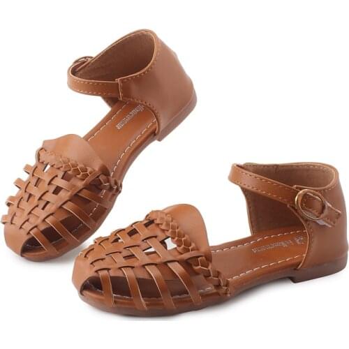 Exclusive Design Girls Sandals Baby Girl Kids Beach Sandals 2021 Summer Children Shoes Covered Toes Woven Style Princess Soft