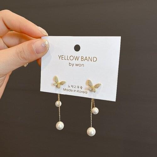 Butterfly Earrings Pearl Earrings Golden All-match Earrings Fashion Jewelry for Women