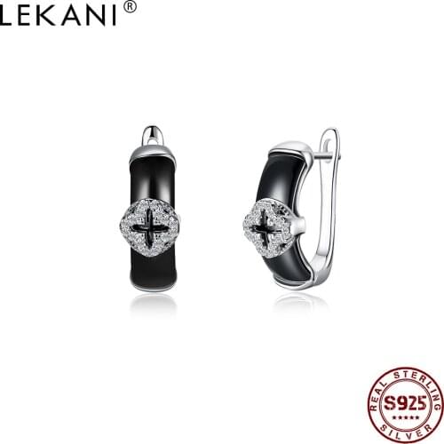 LEKANI 925 Sterling Silver Flower Shape Hollow Cross Stud Earrings For Women Bright 5A Cubic Zirconia Earring Jewelry Gift