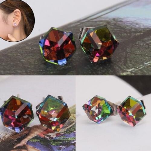 Luxury Classic Crystal Stone Stud Earrings Simple Square Crystal Earrings For Women Female Wedding Party Jewelry Gifts