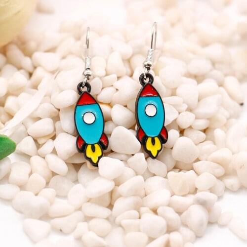 Earrings - Cute Cartoon Space Rocket Shape Astronaut Alloy Series Enamel Earrings Party Fun Childrens Gift