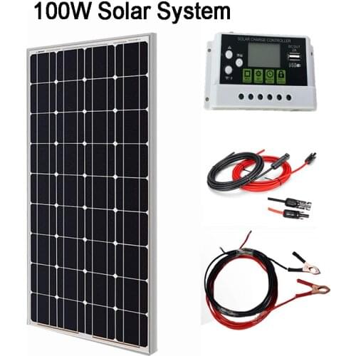 Glass Solar Panel 100W Kit Solares 200W Monocrystalline Solar Cell12V 24V Battery Charge Solar System For Home