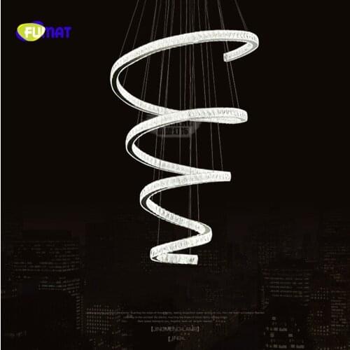 FUMAT Modern Silver Round Long Rotates Design K9 Crystal Stainess Steel LED Pendant Lighting Luxury Lustres Lamp For Dining Room