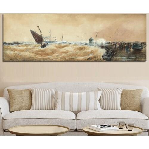 Modern Sailing Seaview Boat Wave Poster Print Abstract Seascape Oil Painting on Canvas Wall Picture for Living Room Home Decor