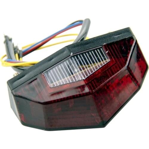 Universal 12V Shield Shape LED Motorcycle White License Plate Light Red Tail Rear Lights Brake Stop Lamp 3 Wire