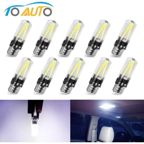 10pcs T10 W5W LED Bulbs Canbus Error Free Filament Lights COB LED Glass Shell Wedge Auto Parking Bulbs Car Reading Dome Lamp