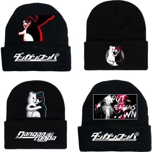 Anime Danganronpa Monokuma Printed Knitted Cap Men Women Winter Cartoon Black Bear Skullies Hat Fall Casual Bonnet Beanies Gorro