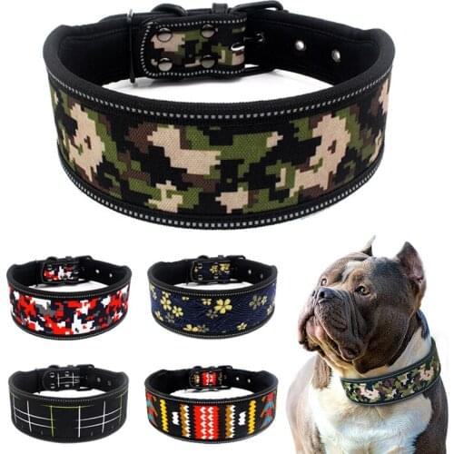 Comfortable Nylon Dog Collar Colorful Reflective Adjustable Pet Collars For Medium Large Dogs Pitbull German Shepherd S M L