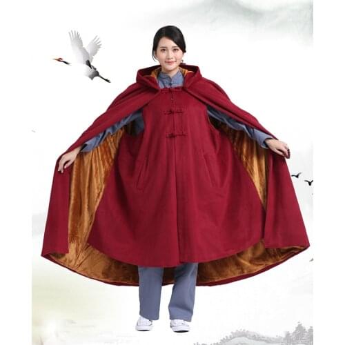 Unisex 6color gray/blue/red Winter warm buddhist buddha suits Ponchos cape shaolin monk meditation cloak zen lay clothing robe
