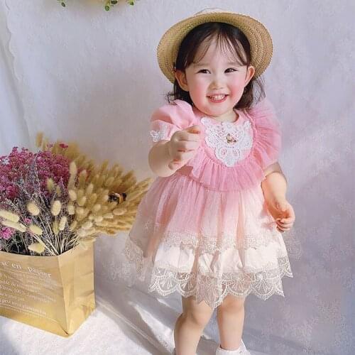 2020summer New Spanish Birthday Evening Dress Lace Court Bubble Party Wedding Dress Toddler Girl Dress Kids Dresses for Girls