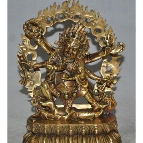 YM 316 9" Tibet Buddhism bronze gilt 6 Arms Vajra Mahakala god Buddha Ganesha Statue