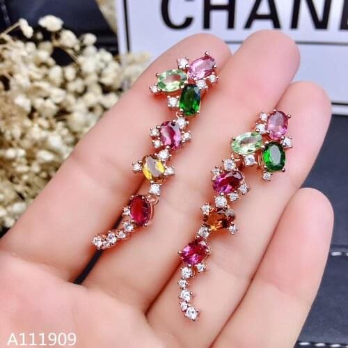 KJJEAXCMY boutique jewelry 925 sterling silver inlaid Natural Tourmaline Fine ladies earrings support detection luxurious