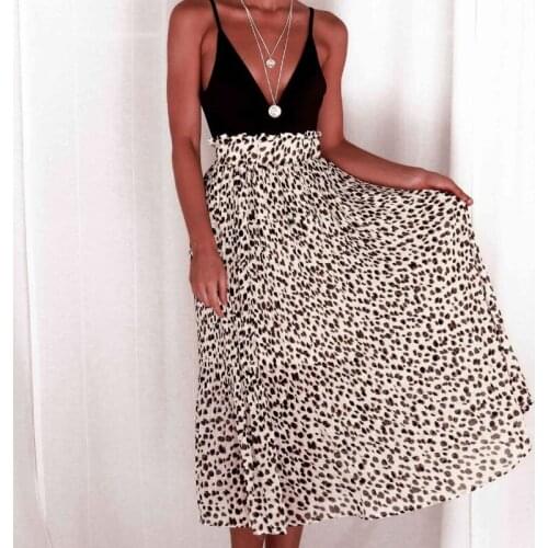Women Chiffon Pleated Floral Elegant Long Skirts 2021 Leopard Print Skirt Elastic Waist Maxi Skirt Evening Party Slim Streetwear