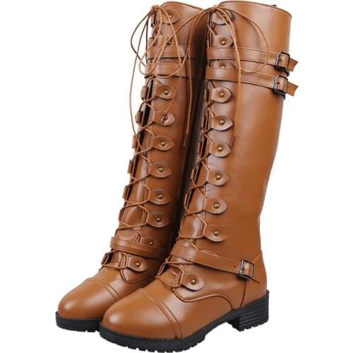 Women Boots Lace Up Over-the-knee Boots Winter Shoes Women Thigh High Boots Rivet belt buckle Sexy Long boots Female W20-07