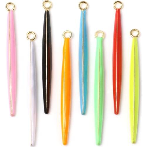 New Fashion Copper Charms Pendants Long strip Gold Plated Light Blue Geometric Enamel For Jewelry Accessories 56mm x 5mm,1 Piece