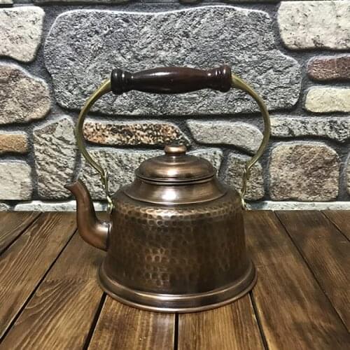 100% Pure Solid Hammered Copper Tea Pot Heavy Gauge Antique Style Turkish Copper Kettle Stovetop Teapot
