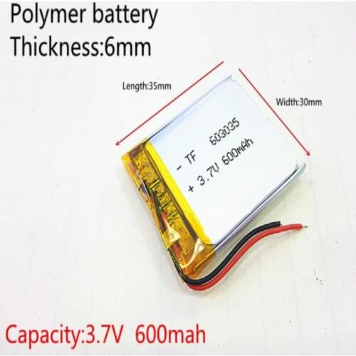 3.7V 600mAh 603035 Lithium Polymer Li-Po li ion Rechargeable Battery cells For Mp3 MP4 MP5 GPS mobile bluetooth