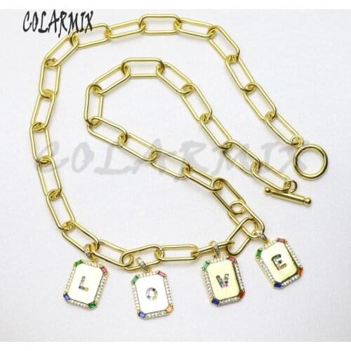 3 pieces New design LOVE alphabets necklace link chain necklace Rainbow zircon jewelry 26 letters necklace for women 51001