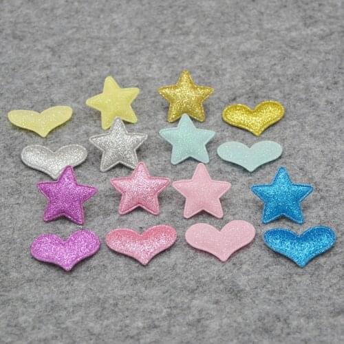 30pcs Glitter Stars Heart Patches Appliqued DIY Craft Clothes Sewing Material Kids Headwear Hair Pin Sequined Padded Embossing
