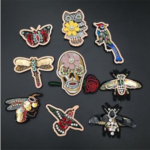 Handmade Rhinestone beaded&sequin Patches, Sew on Crystal pearl patch for clothes beaded Applique cute patch