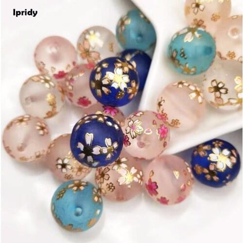 10 Pcs /lot 14mm Frosted Resin Beads with Japan Drawing Beads,the bottom of color Flower Pattern fit Jewelry making