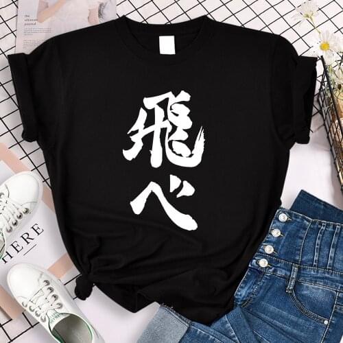 Haikyuu Cool Letter Cartoon Print Tee Shirt 2021 Summer Short Sleeve Tops Harajuku Cotton T-Shirt Hip Hop Comfort Woman T Shirts