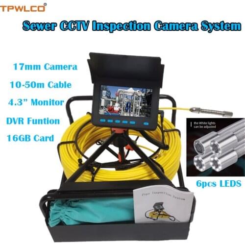 Endoscope Camera 17mm 4.3inch Monitor 10-50m Cable Sewer CCTV Inspection Camera System With DVR 16GB SD Card IP68 Waterproof