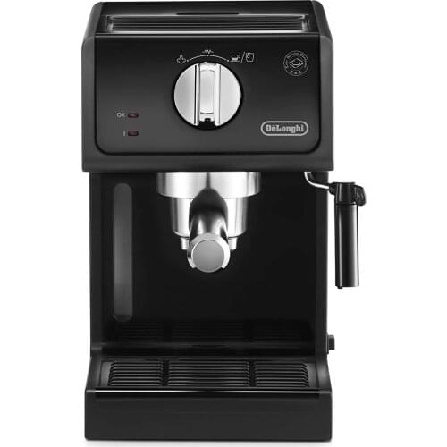 DeLonghi Italian traditional Espresso coffee machine, black 1.1 liter water tank, 230 volts, on/off switch, automatic shutdown