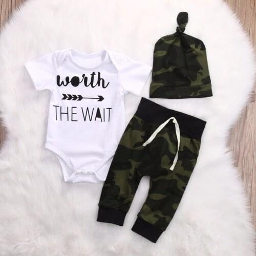 Newborn Baby Girls Clothes Set Short Sleeve Romper+Camouflage Pants+Hat Infant clothing 3pcs suits Baby girl clothing sets