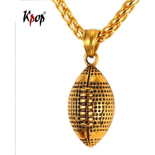 Kpop American Football Pendant Necklace Fashion Jewelry Sport Gold Color Stainless Steel Rugby Football Charm Necklace GP2299