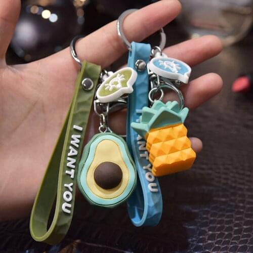 Creative Geometric Section Avocado Watermelon Pineapple Keychain Fashion Cute Metal Car Bag Key Chain Pendant Couple Gift