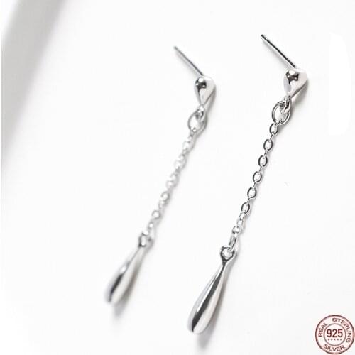 LKO Long Tassel Water Drop 925 Sterling Silver Dangle Stud Earrings for Women Wedding Drop Earing Fashion Jewelry Gifts