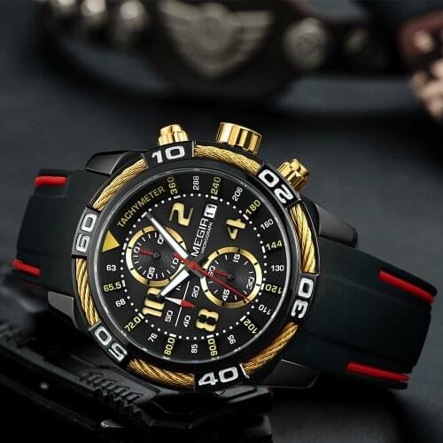 MEGIR Mens Watches Top Luxury Brand Waterproof Sport Wrist Watch Chronograph Quartz Military Genuine Silicone Relogio Masculino