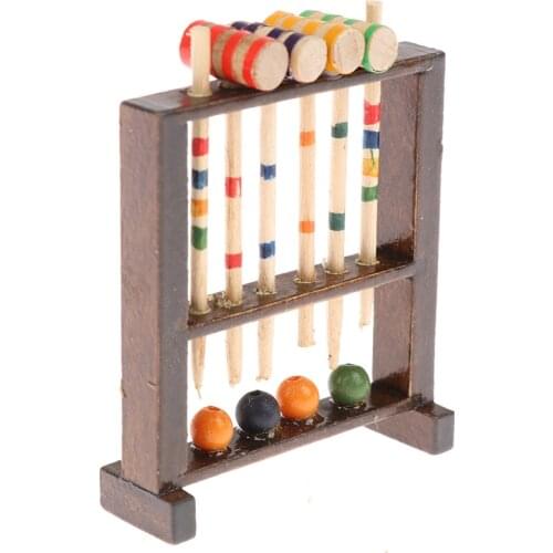 1 Pc 1:12 Dollhouse Miniature Wooden Croquet Game Set Doll House Sports Decor Toy