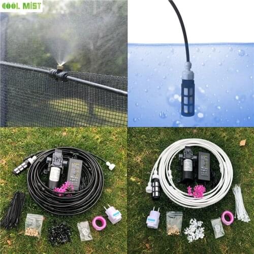 0.8Mpa Water pump set 12V misting motor with 12M mist system 16pc nozzle mister for patio outdoor greenhouse cooling system M027