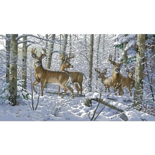 Snowy Mountains Deer Animal Winter Cross Stitch Kits Needlework 14CT Unprinted Embroidered Top Quality DIY Handmade Decoration