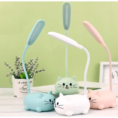 Cartoon Cute Pet Animal Cat USB Recharge Battery LED Table Night Light Child Eye Protection Warm White Table Lamp For Reading