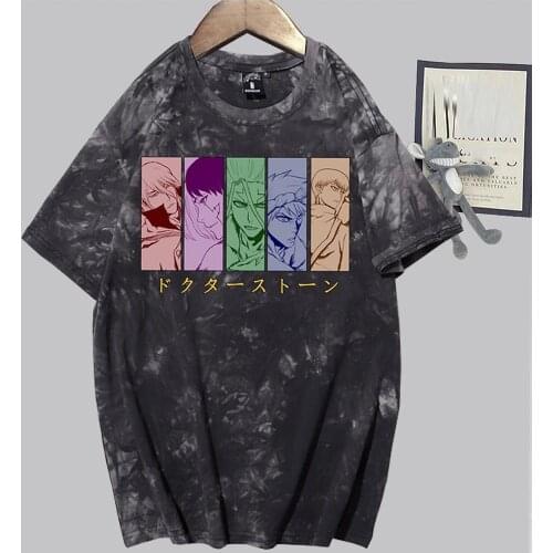New Tie Dye T-shirt Funny Anime Harajuku Cartoon T Shirt Dr.STONE Women Men Fashion Summer T-shirt Hip Hop Top Tees
