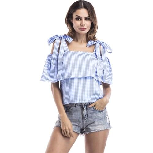 2019 Summer Fashion New Blouse New Word Spread Word Long-sleeve Shirt Striped Print Embroidered Shoulder Slash Neck Blouse