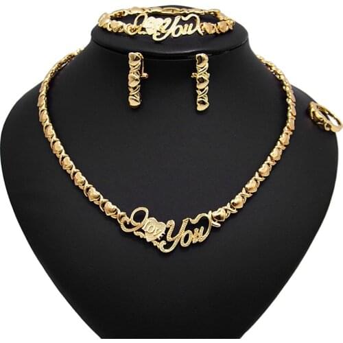 New Arrival Wedding Jewelry Set Necklace XO Heart Gold Color Crystal Nigerian African Beads Jewelry Sets Gifts For Women
