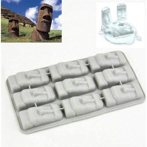 New Ice Tray Easy to Clean Safe Light Grey Easter Island Stone Statue Ice Mold for Jelly Ice Cube Maker DIY Kitchen Accessories