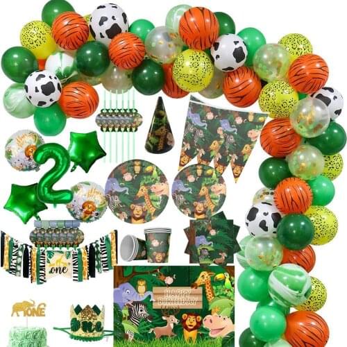 Jungle Animal Party Disposable Tableware Set Animal Paper Plate Cup Kids Birthday Safari Party Decor Baby Shower Forest Supplies