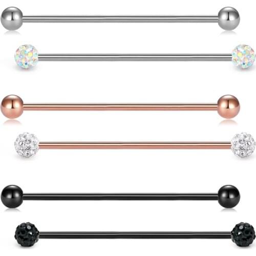 Jforyou Industrial Barbell Cartilage Earrings Helix Tragus Piercing Bar 14G Stainless Steel 1 1/2In(38mm)