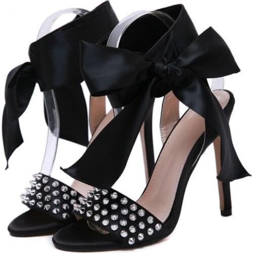 Silk Women Heeled Sandals Butterfly-knot Cross Strap Pumps Super High Heels 12 CM Peep Toe Buckle Strap Dress Lady Shoes Sandal