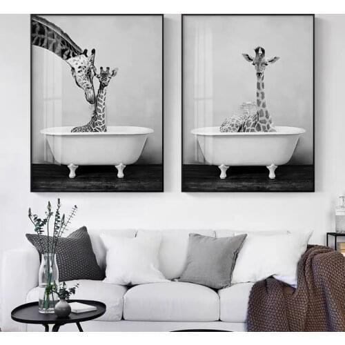 Modern Abstract Animals Are Bathing Art Posters and Prints Canvas Paintings Wall Art Pictures for Living Room Decor (No Frame)