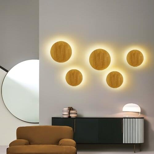 Modern LED Creative Wood Wall Lamps Living Room Decoration Bedroom Wall Lighting Wall Sconces Home Light Fixture Moon Restaurant
