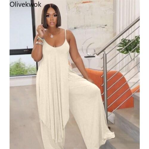 Olivekwok Woman Fashion Solid Two Piece Sets Sleeveless Tracksuits Casual Loose Spring/Autumn Street Wear Wide Leg Pants Sets