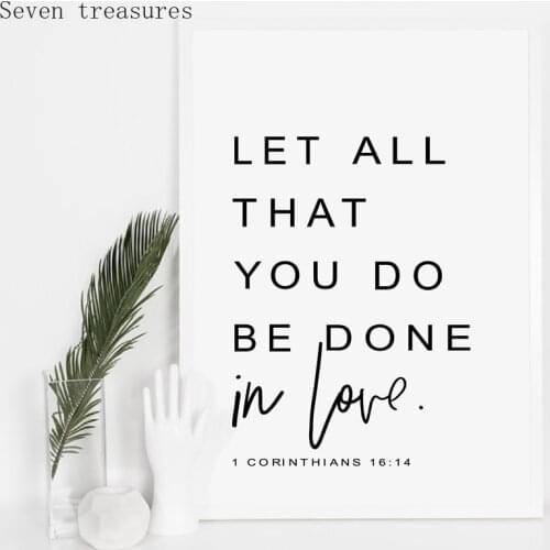 Bible Verse Wall Art Prints - Let all you do be done in love - Corinthians 16:14 Poster Canvas Wall Art Decor Painting Scripture