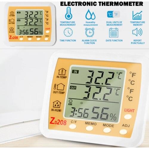 ZD208 Thermometer Hygrometer Gauge Indicator Indoor Weather Station Automatic Electronic Temperature Humidity Monitor Clock#1